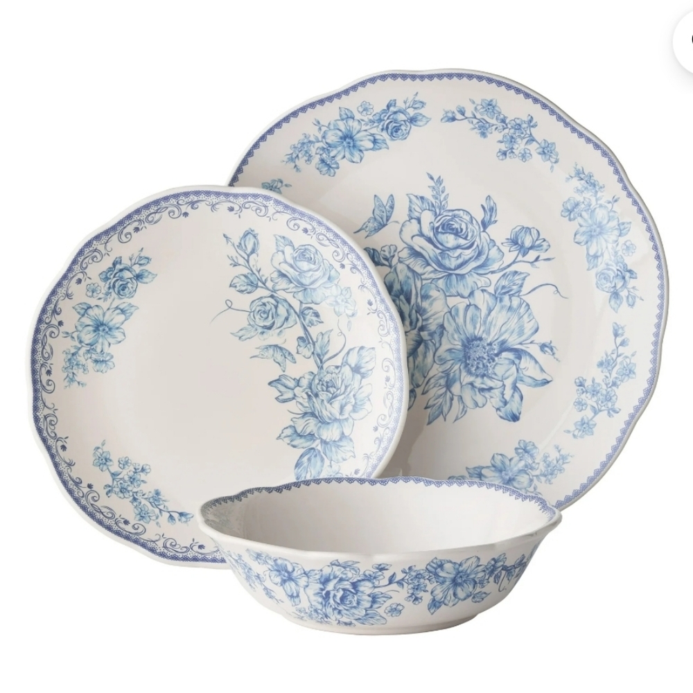 💜 12 PIECE  2025 Pioneer Woman Agatha Blue Floral Dinnerware Set
